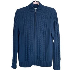 L.L.Bean Medium Navy Blue Cable Knit Zip-up Sweater Women's M Heavyweight‎ Cozy